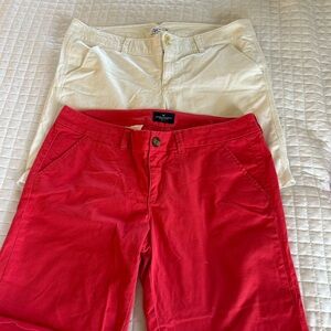 American Eagle Bermuda Stretch Walking Shorts White/Orange-Red Both Sz 12-VGUC